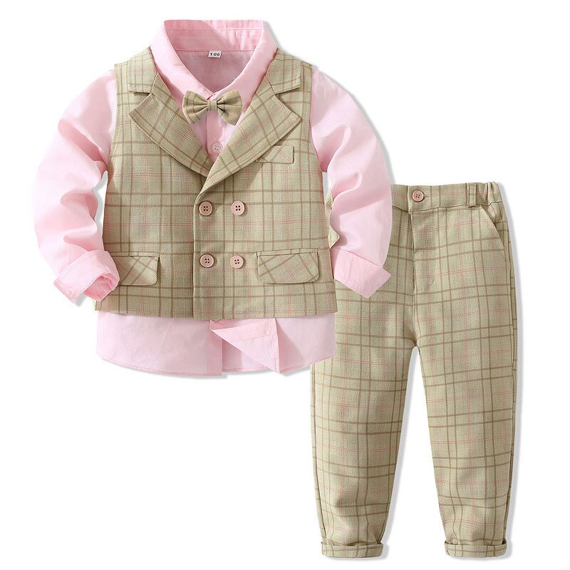Baby Boys Formal Suit Long Sleeve Shirt Vest Trousers 3pcs Gentleman Clothes Set British style Kids Boy Party Dress Clothing